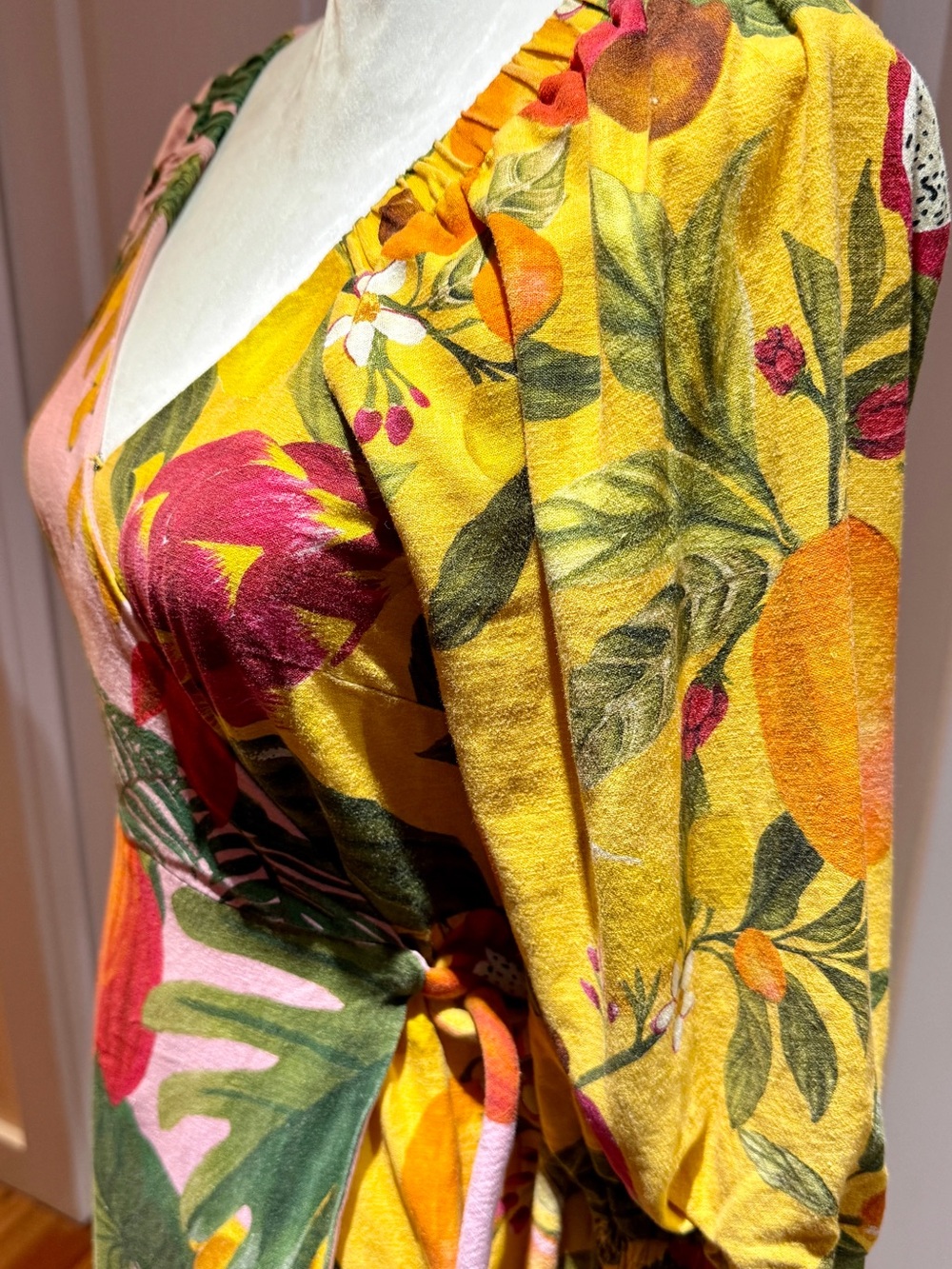 FARM Rio Tropical Floral Wrap Maxi BeachDress Green, Pink & Yellow Mixed Print S - Picture 4 of 14